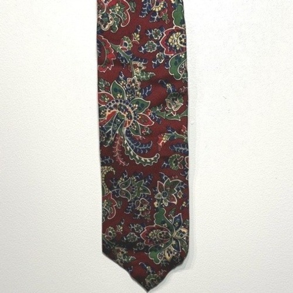 417 by Van Heusen Silk Paisley Tie Burgundy Green‎ Blue Men's 100% Silk Necktie